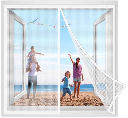 Mosquitera para Ventana 150x130cm Verano Cortina magnética Evita el Paso de Insectos Mantiene Insectos afuera para Sala de Salón Terraza Blanco Reforzada