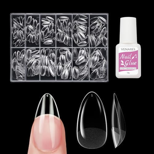 Venares 500 Pieces Soft Gel Nail Tips for Acrylic Extensions, 12 Size Clear False Nails Short, Acrylic Fake Nails Almond Short-S