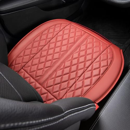 POKSRI 1 STK Auto sitzkissen Echtes Rindsleder,Vorderes Unteres Fahrer Sitz Bezug Abdeckungen,Echtes Kuhleder,Anti-rutsch,passt für die meisten Fahrzeuge ab A-Segment.(vorne Sitzkissen,Wein)