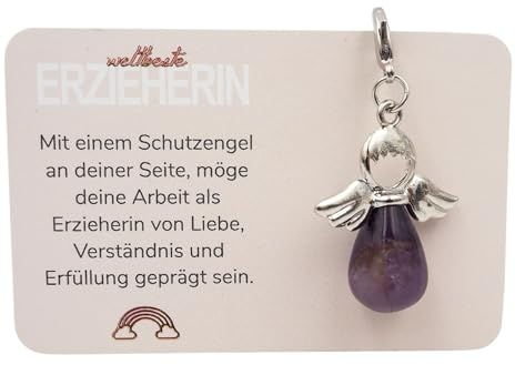 Milaboo® Schutzengel Schlüsselanhänger mit Edelstein und Karte (Erzieherin)