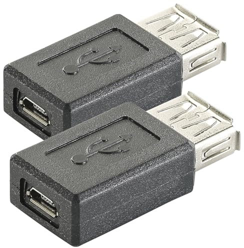 auvisio Lot de 2 adaptateurs USB 2.0 femelle vers micro USB B femelle (Micro USB mâle avec USB femelle)