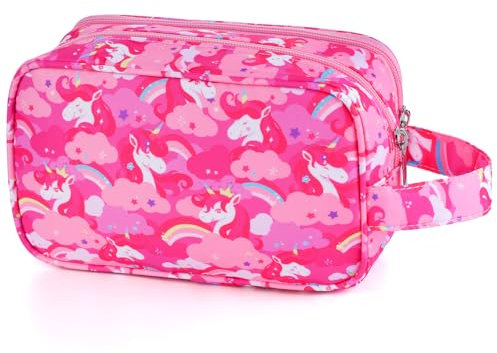 Foxstory Kinder-Kulturbeutel für Mädchen und Jungen, Rosa, Einhorn