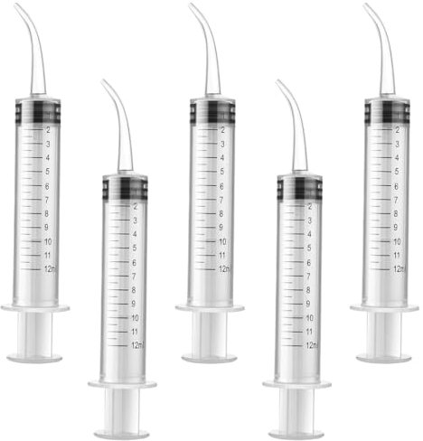 JEYORZY 5pezzi da 12 ml per dentale orale per la pulizia delle orecchie soluzione per l'estrazione del tubo con gancio per con punta curva per la cura dei denti, per Irrigazione Strumento di Iniezione