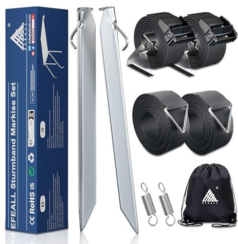 EFEALL Sturmband Vorzelt Set für Kederschiene, Sturmband Markise für Wohnmobilausstattung mit Kederschiene wie Fiamma/Thule Omnistor/Andere, Markisen Sturmsicherung,Hold Down Side Kit für Wohnmobil