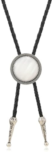Joxevyia Bolo-Krawatte für Herren, Vintage-Stil, Kuh, Totenkopf, Leder, Seil, Western-Krawatte, Cowboy, Vintage-Krawatte, Geschenk für Ihn, Bolo-Krawatte, rund, Stein, Weiß, common