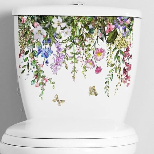 Plant Leaves Toilet Lid Stickers, Self-Adhesive Bathroom Wall Sticker Green Leaf Floral Toilet Lid Decals DIY Removable Waterproof Sticker, Removable Vinyl Botanical Flower Toilet Seat Cover Decal