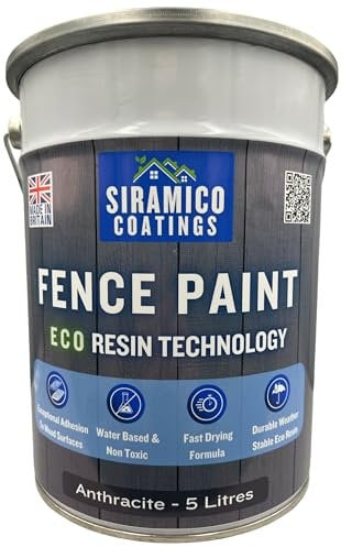 SIRAMICO COATINGS Fence Paint | 5 Litres | Waterbased ECO Resin Technology | 6 Luxury Colours | Smooth Matt Finish for outdoor wood protection | 10 Year Colour Guarantee (Anthracite Grey)