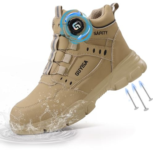 GUSAYEX Steel Toe Cap Safety Boots Mens Puncture Resistant Work Boots Khaki