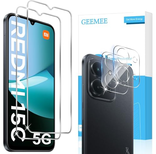 GEEMEE 2+2 Piezas para Xiaomi Redmi 15C 4G/5G Protector de Pantalla + Protector de Lente de cámara, 9H Cristal Templado Película Vidrio Templado, HD Instalación Rápida Glass para Redmi 15 C
