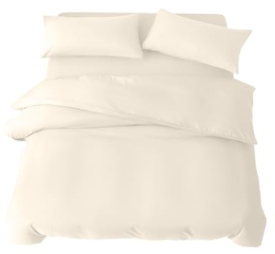King Duvet Set 4 Piece King Bedding Set with Fitted Sheet and Pillowcases Soft Brushed Microfibre Breathable Duvet Cover Sets (Cream)