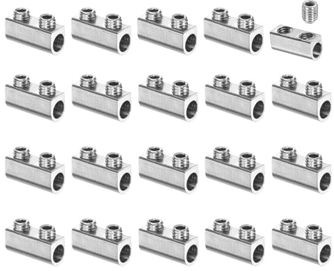 sourcing map 20Pcs Wire Rope Clips, Copper Cable Lock with 2 Hexagon Socket Screws, Cable Clamp Fastener Fit for 1-1.5mm Wire Rope for Home Life Construction Industry Transportation, Silver