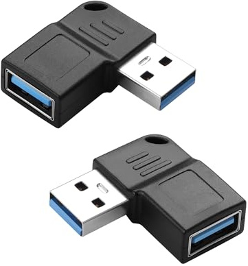 SinLoon Adattatore angolare USB 3.0, confezione da 2 pezzi da maschio a destra e sinistra a 90 gradi su presa adattatore, trasferimento dati 5 Gbps, ricarica compatibile per PC, laptop, chiavetta USB