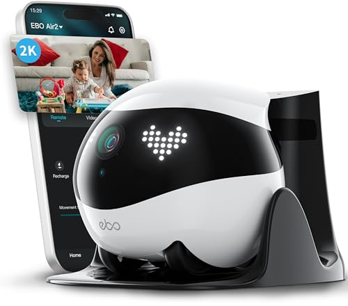Enabot EBO Air 2 FamilyBot-Intelligenter 2K Überwachungskamera Roboter mit Selbstaufladung,Patrol Roboter für die Heimüberwachung,Kabellose Hundekamera&Katzen Kamera mit Nachtsicht,2-Wege-Audio (Weiß)