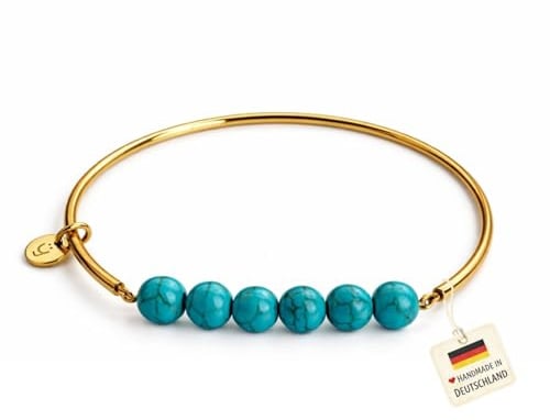 happymaker - Edelstein Armreifen, elastischer Edelstahl Armreif Gold Damen mit Edelstein Perlen, handgefertigt in Deutschland