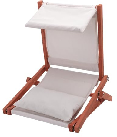 Yanmis Silla Plegable para Tomar el Sol en la Playa, Reposacabezas, Sombrilla con Almohada, Marco de Madera Portátil, Tela de Secado Rápido para Protección Solar, Relajación Al Aire Libre