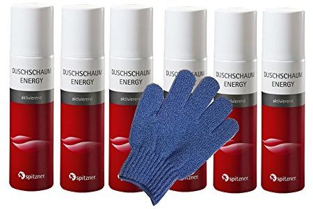 Duschschaum “Energieboost“ Sparpaket (6 x 150 ml) von Spitzner mit einem Gratis Massagehandschuh