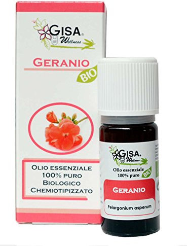 Gisa Wellness - GERANIO - Olio Essenziale Bio - 100% Puro e Naturale - [5ml] - Alimentare - Aromaterapia - Cura della Persona - Benessere - Made in Italy