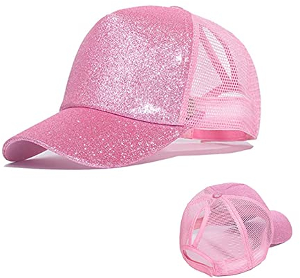 DWE Visor Cap, Summer Glither Ponytail Cap Mesh Hats Casual Adjustable Sport Caps Baseball Cap for Women Girls (Light Pink)