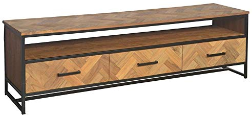 TV Möbel Accent 180 cm Schubladen Sideboard Kommode Board Teakholz Metall