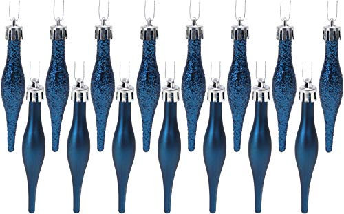 Christmas Concepts® Pack Of 15-8.5cm, 85mm (3.4) Droplet Baubles - Matte & Glitter Design - Christmas Baubles (Midnight Blue)