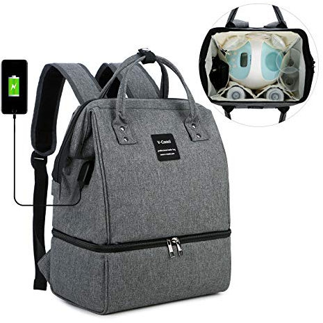 Breast Pump Bag Spectra S2 S1 Double-Layer Fresh-Keeping Bag Double Layer for Mother Outdoor Working Backpack with USB Charging Port(Deep Gray)