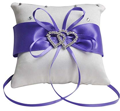 Venus Valink Hochzeitsringkissen, Satin-Strasssteine, Doppelherz, Schleife, Dekoration, Kissen, Ringträger, romantisches Hochzeits-Ringkissen, Heimzeremonie, Party-Dekorationszubehör, violett, 20*20CM