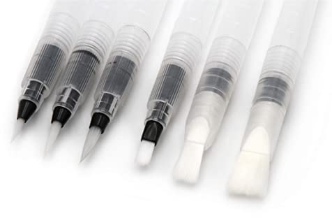 Paintersisters® Aquarell Wassertank-Pinsel – Sets mit 6 verschiedenen Pinselspitzen – Tuschepinsel Perfekt für Wasserfarben, Aquarellstifte + -Näpfe, Künstlerqualität (6er Pinselset)
