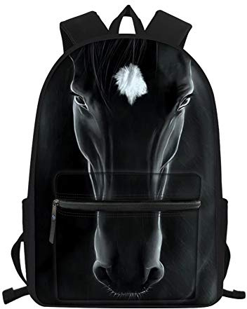 Backpack Black Horse 3D Animal Print School Book Bags for Kids Boys Girls Casual Daypack