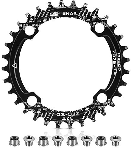 Kettenblatt 104 BCD 32T 34T 36T 38T Schmaler, Breiter Einziger Kettenring mit 4 Stücke Kettenrad Schrauben für Rennräder, BMX MTB Fahrrad (Schwarz, 38T)