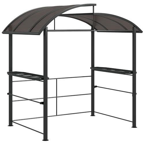Outsunny 2.4 x 1.5m Grill Gazebo Outdoor BBQ Gazebo Canopy with Side Shelves Hanging Poles Great Ventilation PC Board