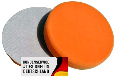 Polierschwamm Set 150mm Klett In Verschiedenen Härtegraden Und Setgrößen Polierschwämme Für Die Poliermaschine Polierpads Polierset Kletthaftend Gewaffelt Oder Glatt (Medium Orange, 2er Set)