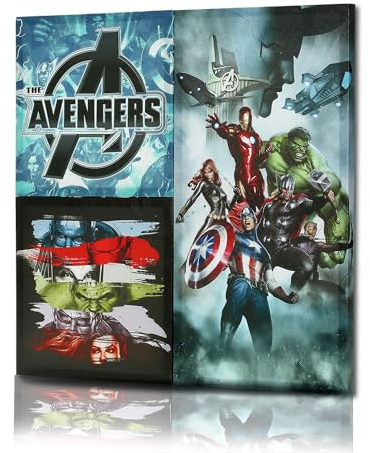 POP Creations Marvel Avengers Superheroes Large Wall Art | 3-Piece Marvel Heroes Pictures Canvas Art | 24x24 Captain America & Iron Man Stretched Canvas Wall Art