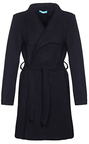 malito – Damen Trenchcoat einfarbig mit Gürtel & Taschen – klassischer Mantel für Herbst & Winter – schicker Übergangsmantel 15142 (Schwarz | Größe M)