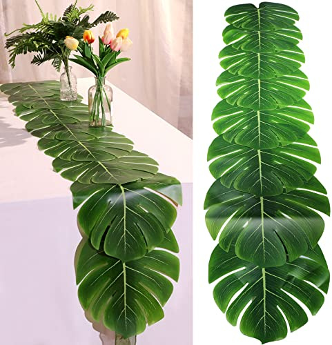 2 Pcs Artificial Palm Leaves Table Runners 72 Inch Long Tropical Palm Leaves Table Runner Faux Leaf Table Cloth for Wedding Hawaiian Luau Theme Party Supply Summer Table Decoration (Palm Leaf)