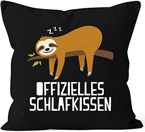 MoonWorks® Kissenbezug Spruch Offizielles Schlafkissen Faultier lustige Geschenke Dekokissen schwarz 40cm x 40cm