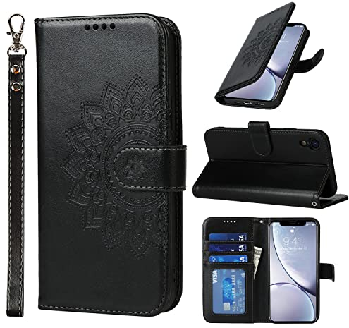 ELTEKER iPhone Case, Wallet Flip Cover with Card Holder Kickstand [Shockproof TPU Inner Shell], PU Leather Magnetic Phone Cover for iPhone XR (6.1 Inch) - Black
