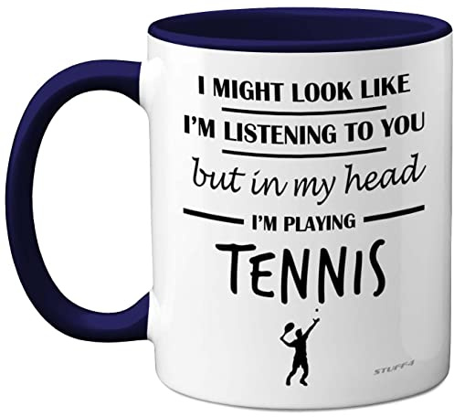 Stuff4 in My Head I'm Playing Tennis Mug | Funny Gifts for Players, Lover Presents, 11oz Ceramic Dishwasher Safe Navy Blue Premium Mugs Novelty Cup