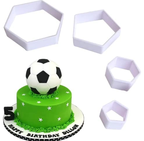 4 Stück Ausstechformen mit Fußball-Muster, sechseckig, Fußball-DIY-Fondant-Formen, Ausstechformen, Fußball-Weltmeisterschaft, Zucker-Bastelformen, Kuchen, Desserts, Dekorationswerkzeuge