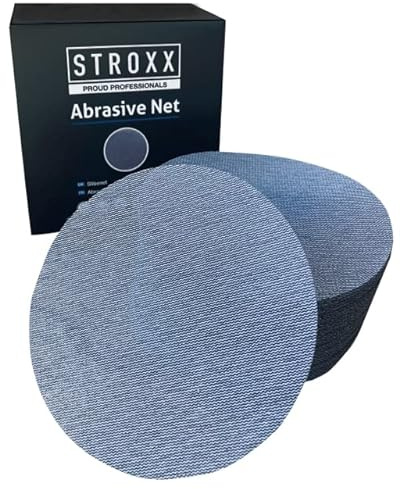 STROXX – Netz Schleifscheibe 50 Stück mit Klett – Schleifblätter Ø150mm zum staubfreien Schleifen von Holz, Spachtel, Lack & Kunststoff – Schleifpapier für Exzenterschleifer (Korn 150)