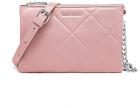 David Jones - Damen Kleine Gesteppte Umhängetasche - Frau Kette Schultertasche Steppmuster PU Leder - Handtasche Abendtasche Clutch Pochette Crossbody Bag - Tasche Elegante Flache Handy Party - Rosa