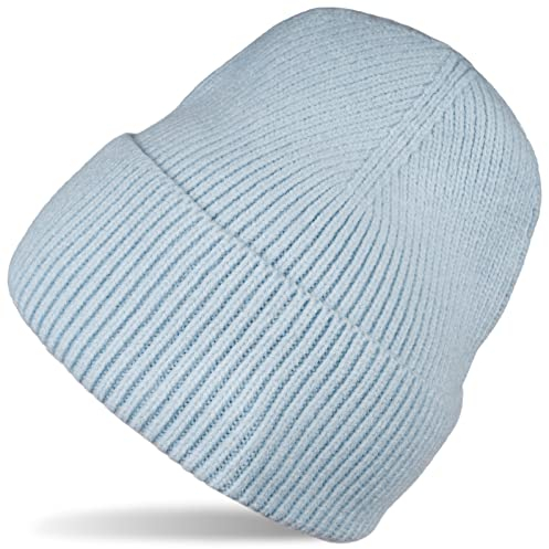 styleBREAKER Unisex Strickmütze mit Rippenmuster und breiter Krempe, Feinstrick Mütze doppelt gestrickt, Strick Beanie 04024190, Farbe:Hellblau
