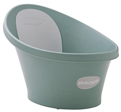Shnuggle Bañera para bebé recién nacido, refuerzo integrado y respaldo suave, apto para recién nacidos, soporte de asiento de baño incluye tapón, color verde eucalipto