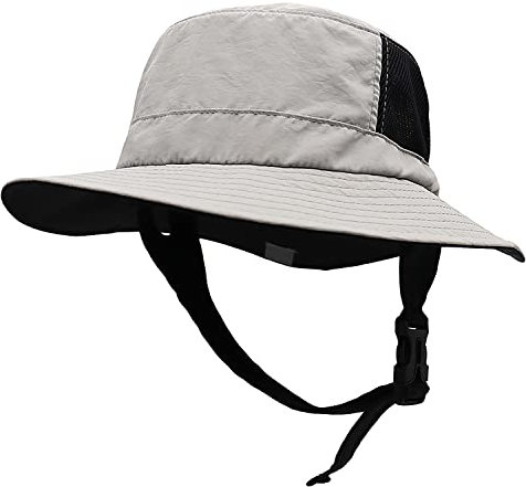 WANYIG Sonnenhut Herren UV Schutz Sommerhut UPF50+ Surfer Mütze Sonnenschutz Faltbar Gartenhut Safari Hut Outdoor Wanderhut Anglerhut mit Winddichte Kinnschnalle 56-60cm (04 Hellgrau)