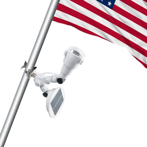 Solar Flag Pole Light, Flagpole Light Solar Powered, Super Bright PC Crystal LED Spotlights, Upgraded 2200mAh 145Lm, Adjustable Bracket & Metal Clamp Fits 1-1.5 Flagpole, 8-12 Hrs