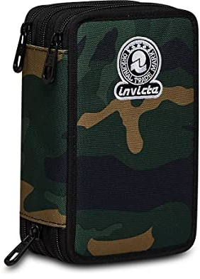 Invicta Federmäppchen, Mäppchen, mehrfarbig, Federtasche für Schreibwaren, Etui mit Stiften, Kugelschreiber, & mehr, 3 Fächer, Mädchen & Jungen, Schule - Grundschule, XXL, braun/grün