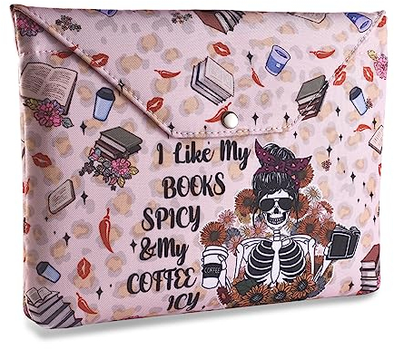 LParkin Buchhülle mit Reißverschluss I Like My Books Spicy and My Coffee ICY, Buchhülle Stoff für Buchliebhaber 27,9 x 22,9 cm, Wasserdichte Buchhülle