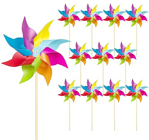 HOOSUN 12 Pack Rainbow Pinwheels for Yard and Garden,Rainbow Party Decorations for Kids, Colorful Garden Wind Spinners Outdoor Decor,Party Favors for Kids,Lawn,Yard,Patio
