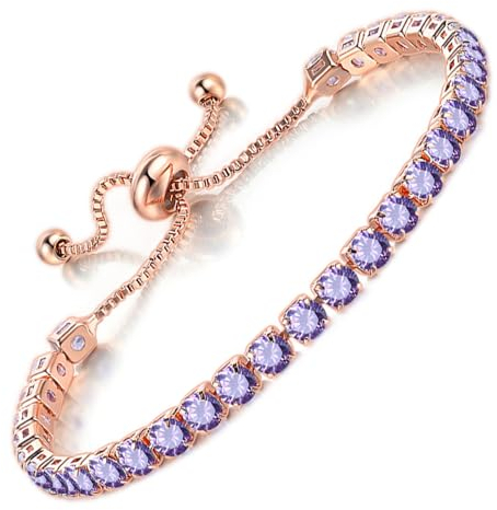 Apocalyptic-K Zirkonia Armband für Frauen, Tennisarmband Sparkle Verstellbares Armband Damenarmband Geschenk für festliche Tage (lila Zirkonia,Roségold, 4MM)