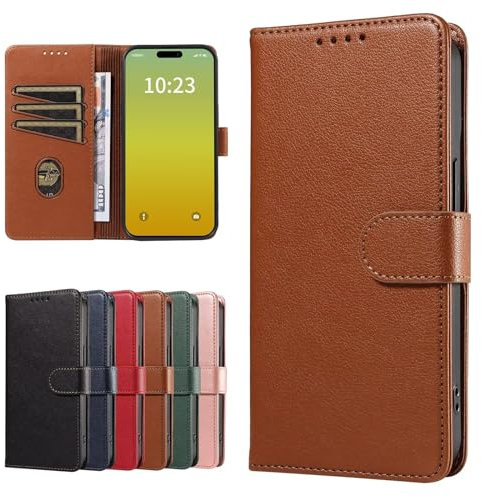 GoodcAcy Case Wallet for iPhone XR, Genuine Leather Wallet Folio Case [Magnetic Closure] [RFID Blocking Card Slot] [Kickstand] Full Protection Case - Brown
