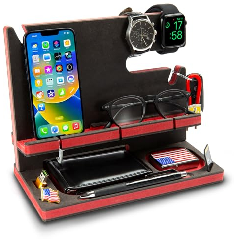 GRETAOTO Holz-Dockingstation für Handy, Uhr, Schlüssel, Zubehör, Essentials, Aufbewahrungsständer für Schreibtisch, Smartphone-Kompatibilität, Schreibtisch-Organizer, Geschenke für Männer